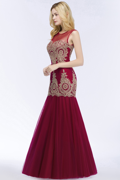 BMbridal Burgundy Lace Appliques Mermaid Prom Dress Long Online