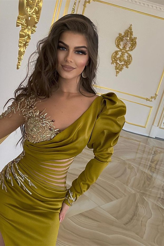 Bmbridal Green Mermiad V-Neck Long Sleeves Dress with Split