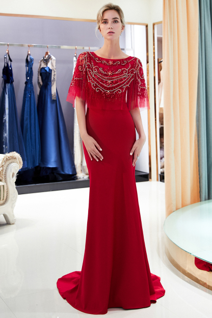 BMbridal Gorgeous Mermaid Jewel Long Prom Dresses Navy Beading Formal Dresses with Crystals