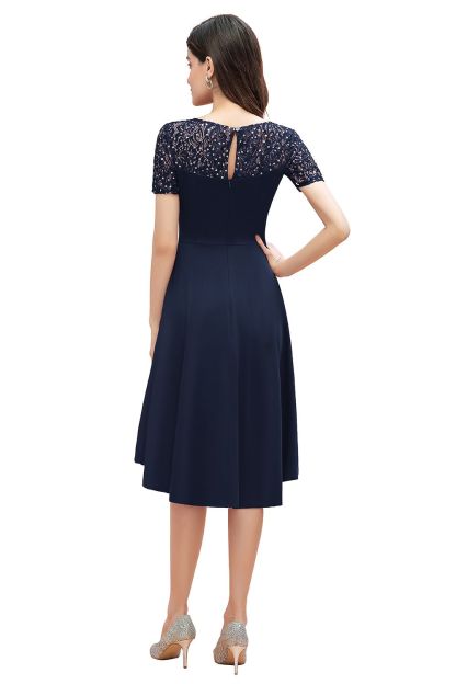 BMbridal Lovely Jewel Satin Sequins Bridesmaid Dress Short Sleeve Burgundy Cocktail Dress