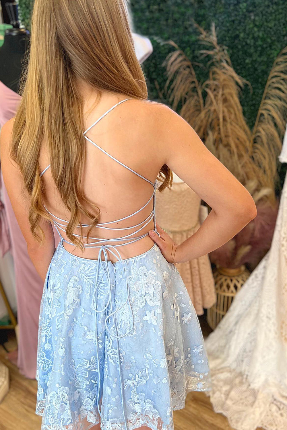 Light Blue A-Line Lace Short Homecoming Dress-BMbridal