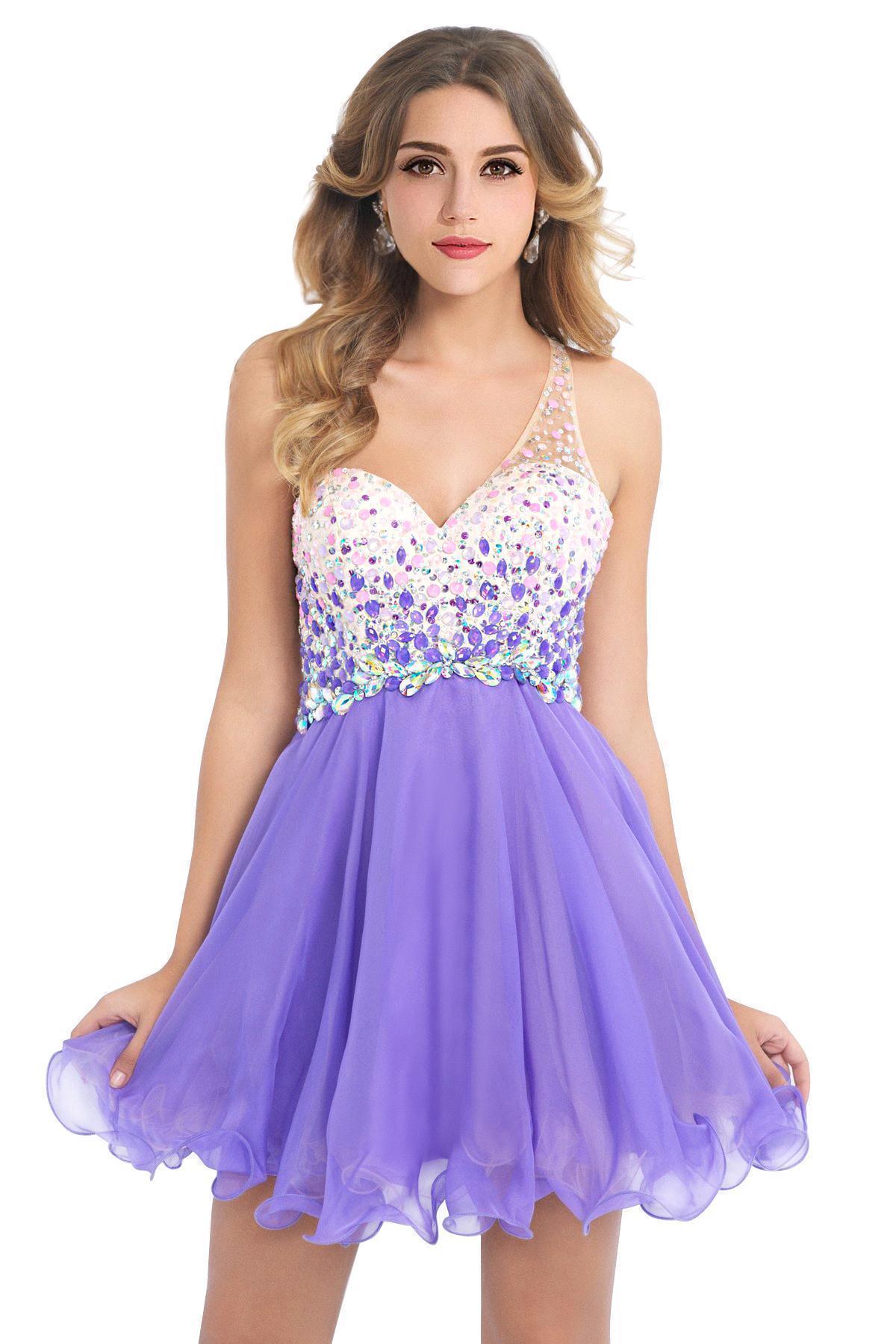 BMbridal A-line One Shoulder Chiffon Party Dress With Crystal