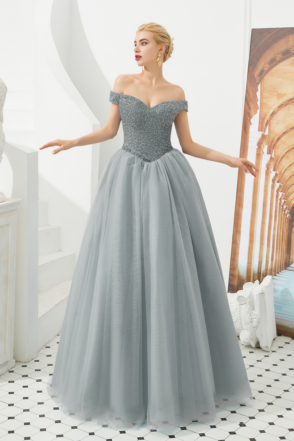 BMbridal Princess Off-the-Shoulder Prom Dress Beadings Sweetheart Ball Gown Evening Gowns