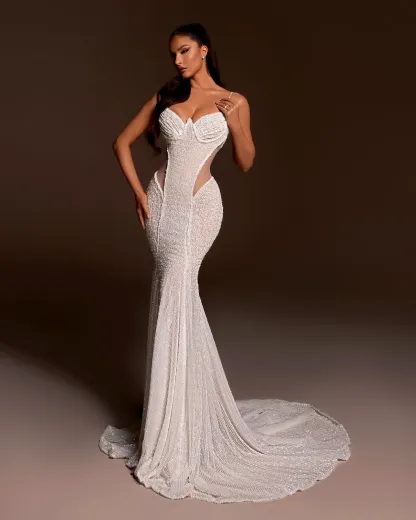 Charming White Spaghetti Strap Mermaid Wedding Dress