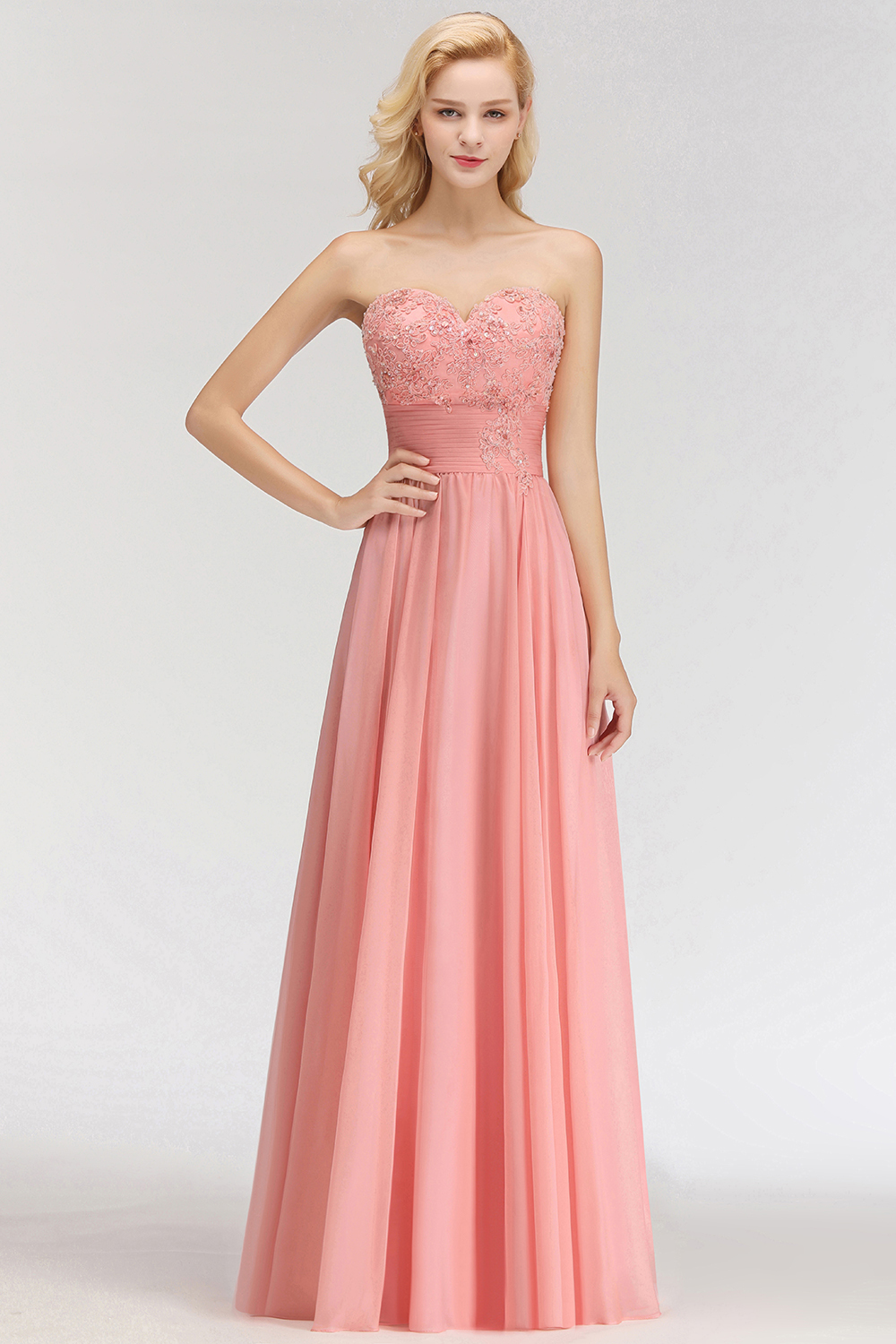BMbridal Elegant Sweetheart Ruffle Pink Bridesmaid Dresses with Appliques-BMbridal