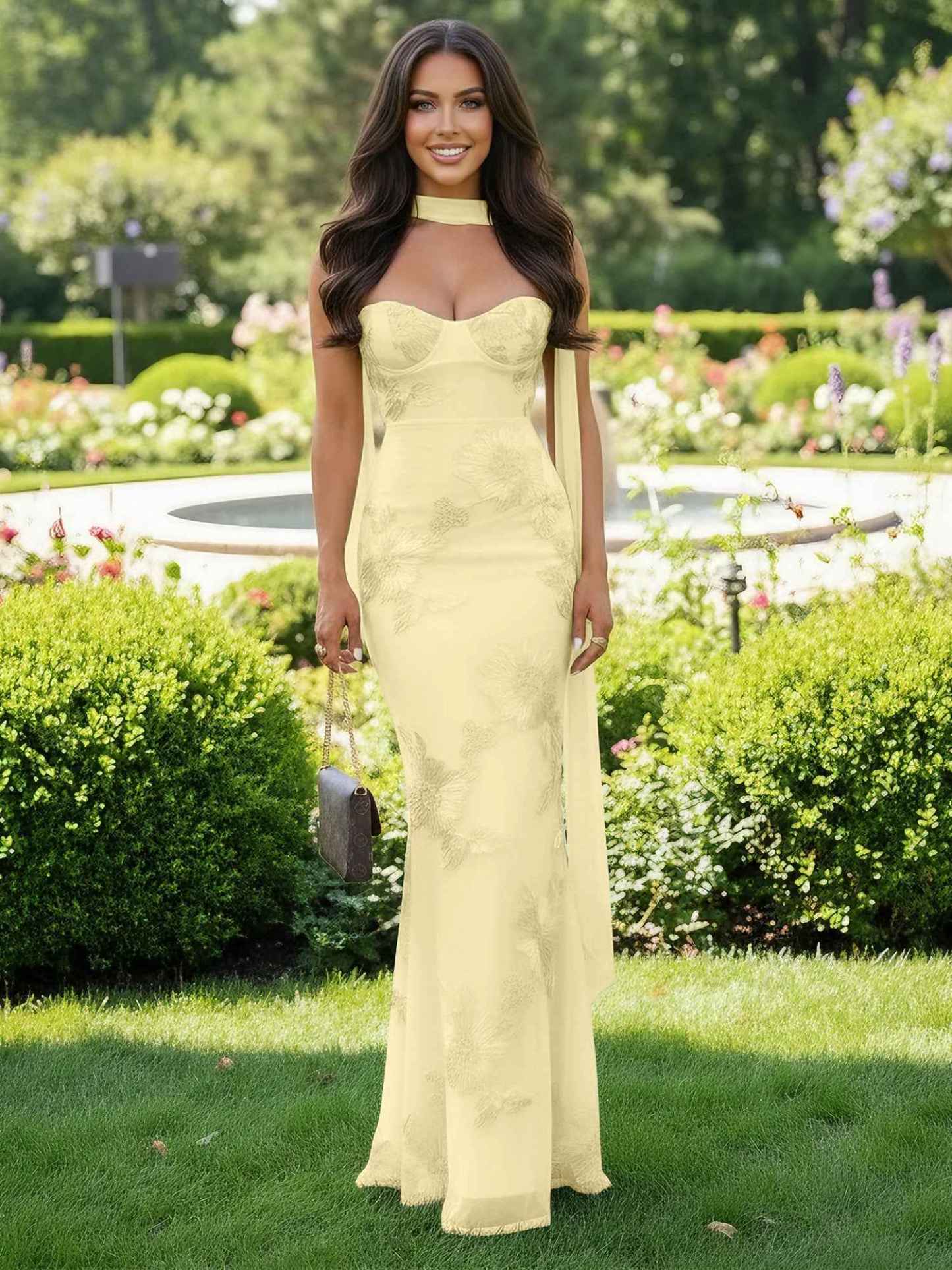 Spaghetti Straps Floral Embroidered Corset Mermaid Long Prom Dress