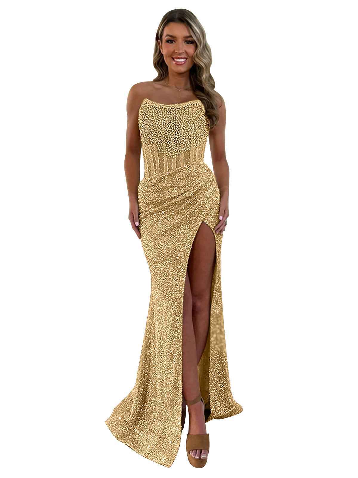 Gorgeous Sparkly Strapless Long Mermaid Prom Dress with Slit