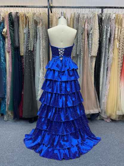 A Line Strapless Sweetheart Satin Prom Dress with Keyhole