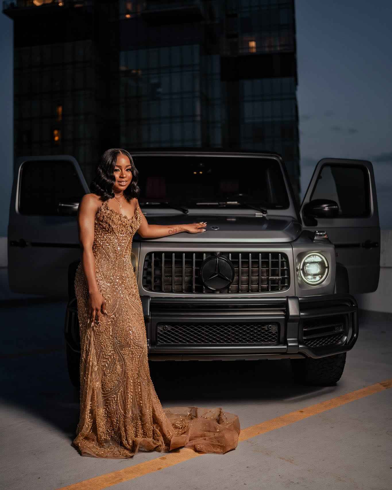 Champagne Elegance - Beaded Mermaid Prom Dress with Lace-Up Back