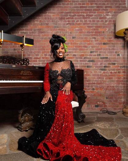 Deep Military Green Prom Dress with African Geometric Embroidery & Asymmetrical Design – High-Waisted Modern Queen Gown