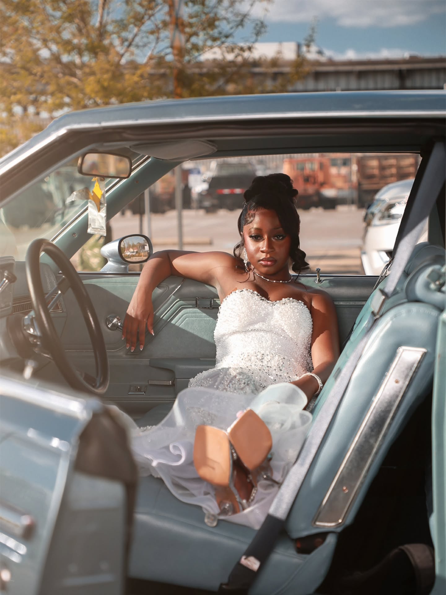White Strapless Sequin Wave Beaded Mermaid Prom Dress with Sheer Mesh Skirt