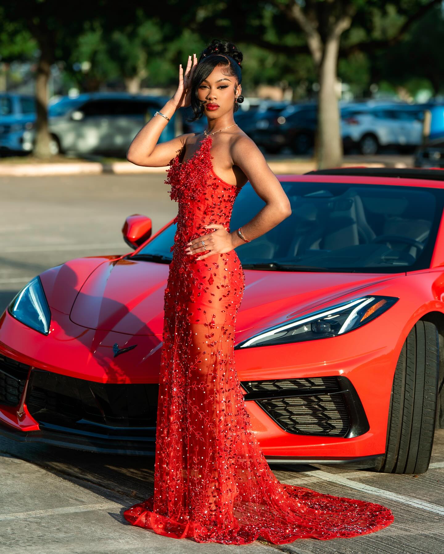 Red Hot - Sheer Illusion Beaded Mermaid Prom Dress with 3D Florals