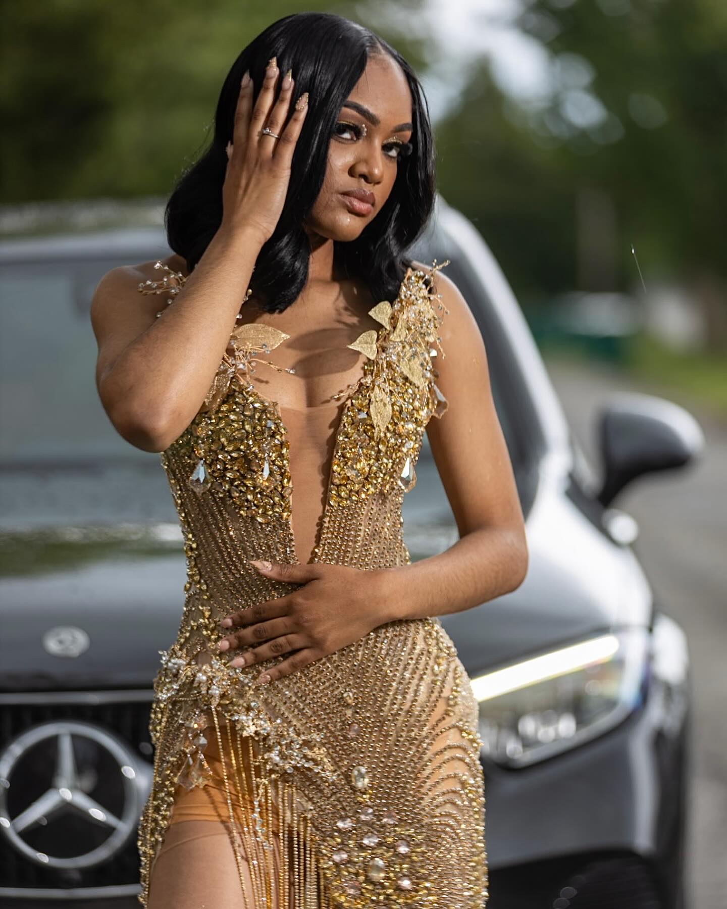 Golden Goddess - Luxury Beaded Mermaid Prom Dress with 3D Florals & Fringe