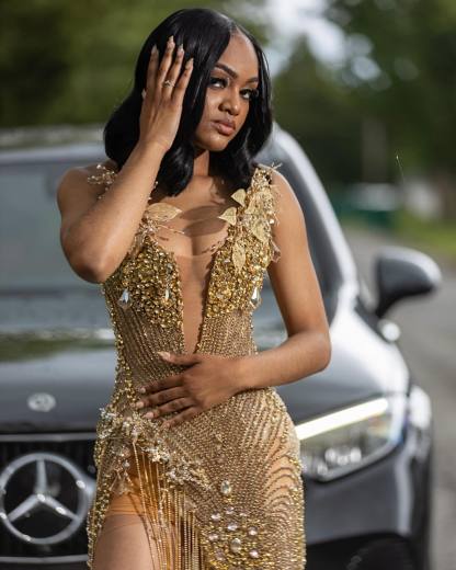 Golden Goddess - Luxury Beaded Mermaid Prom Dress with 3D Florals & Fringe