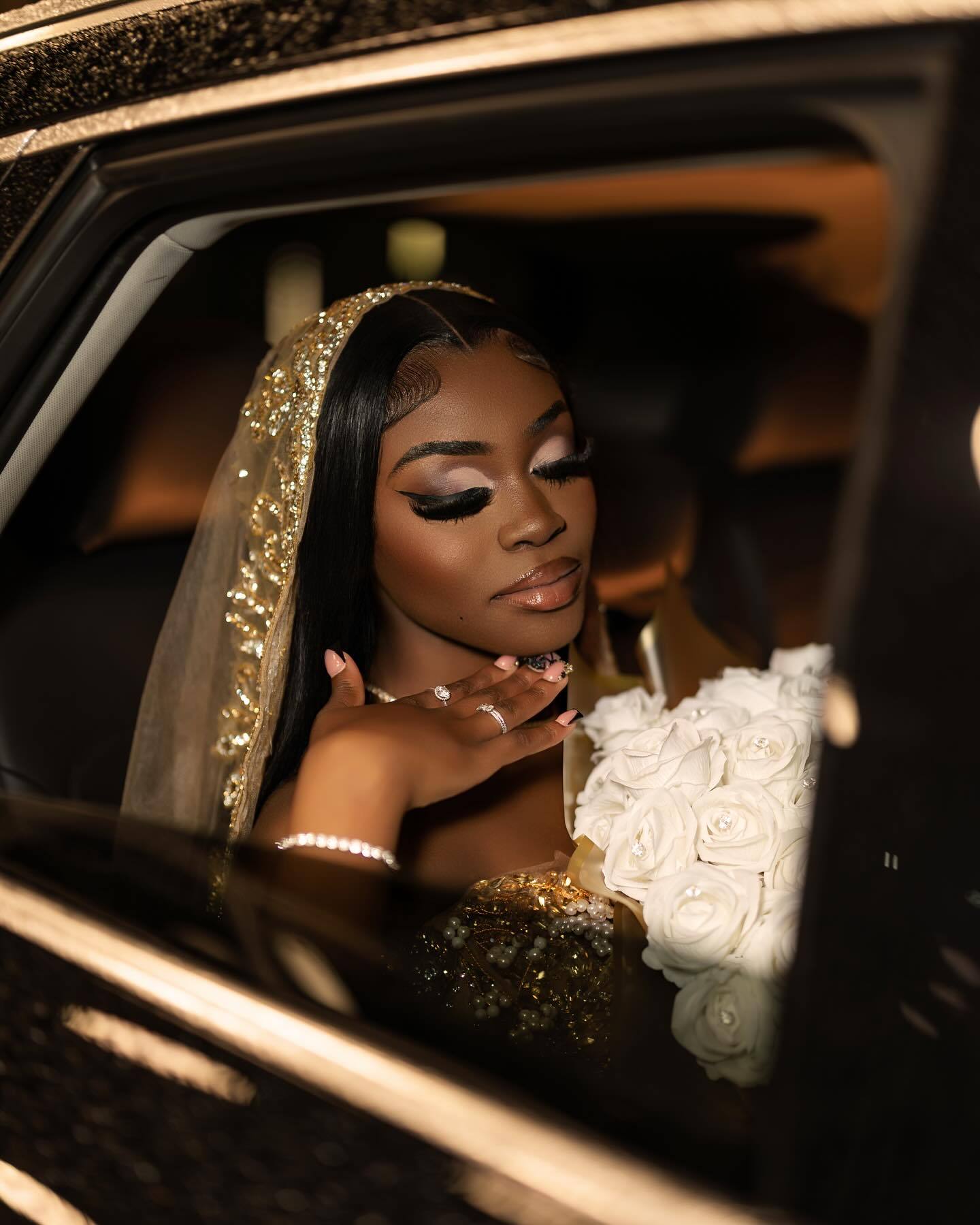 Luxury Champagne Gold Hooded Prom Dress – 3D Floral Appliqué Mermaid Gown with Cathedral Veil & High Slit | 2026 Couture Gala Collection