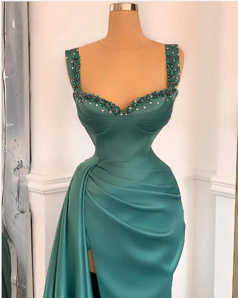 BMbridal Straps Beadings Long Prom Dress With Slit