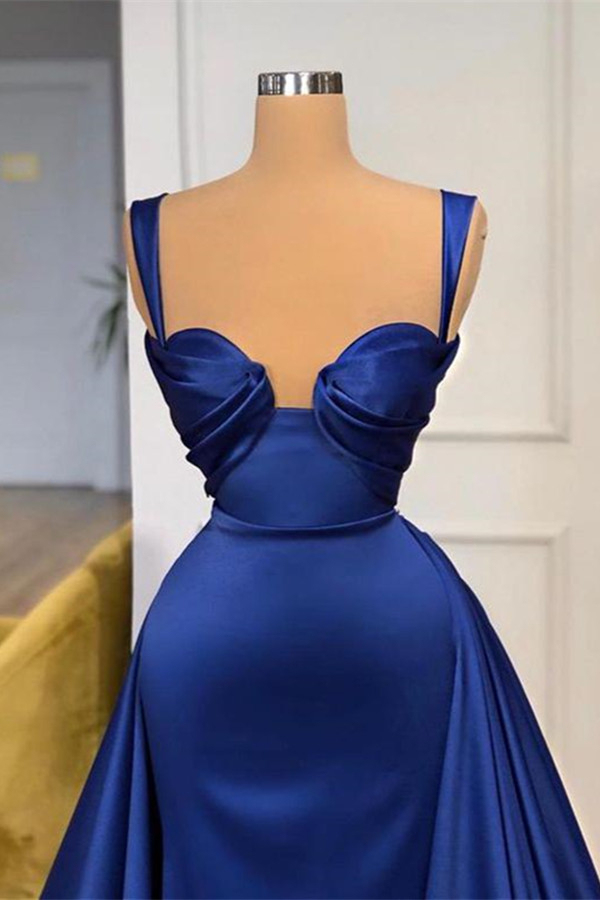 Bmbridal Dark Blue Mermiad Sweetheart Satin Prom Dress with Ruffles