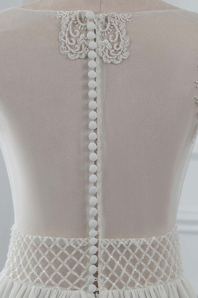 BMbridal Sexy Jewel Sleeveless Chiffon Wedding Dresses See Through Top Bridal Gowns On Sale