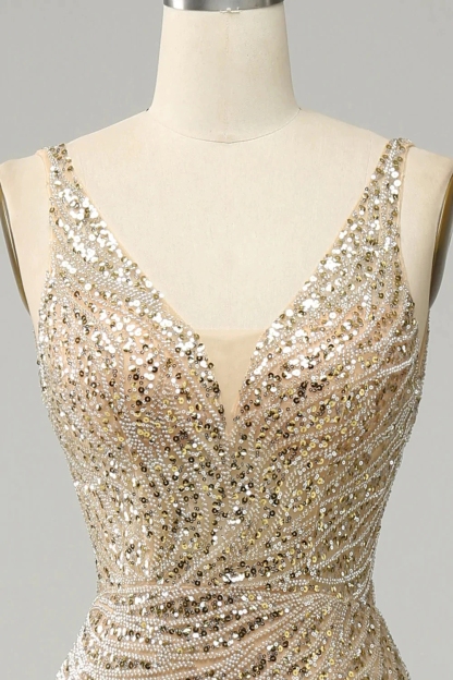 V-Neck Strapless Mermaid Prom Dress Long With Sequins