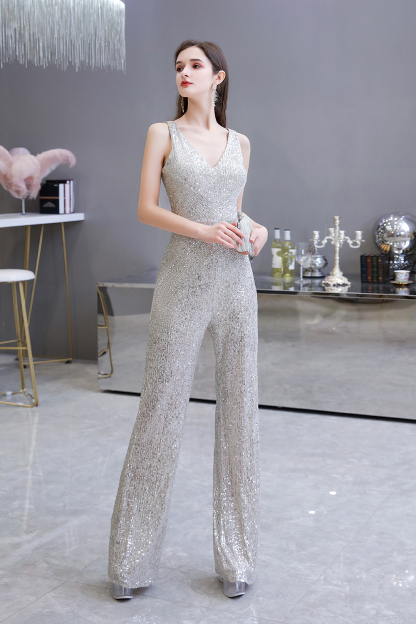 BMbridal Stunning Sequins V-Neck Sleeveless Jumpsuit Event Party Gowns On Sale