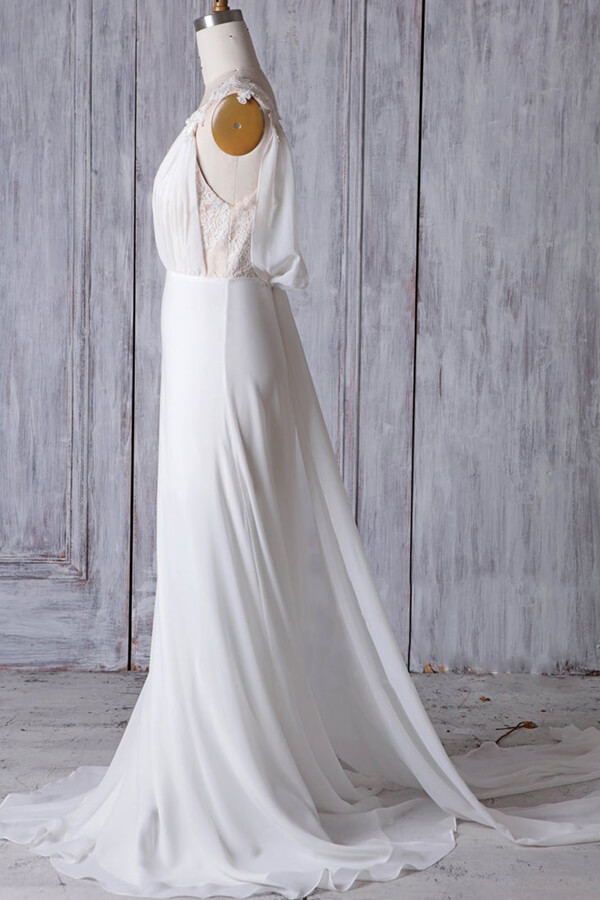 BMbridal Affordable Sheath Chiffon Wedding Dress Appliques Sleeveless Backless Bridal Gowns On Sale-BMbridal