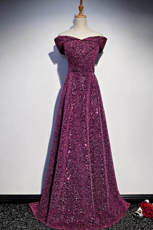 BMbridal Sparkly Sequined Off-the-Shoulder Prom Dresses Sweetheart Sleeveless A-Line Evening Dresses On Sale-BMbridal