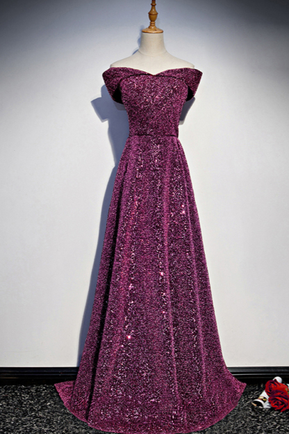 BMbridal Sparkly Sequined Off-the-Shoulder Prom Dresses Sweetheart Sleeveless A-Line Evening Dresses On Sale-BMbridal