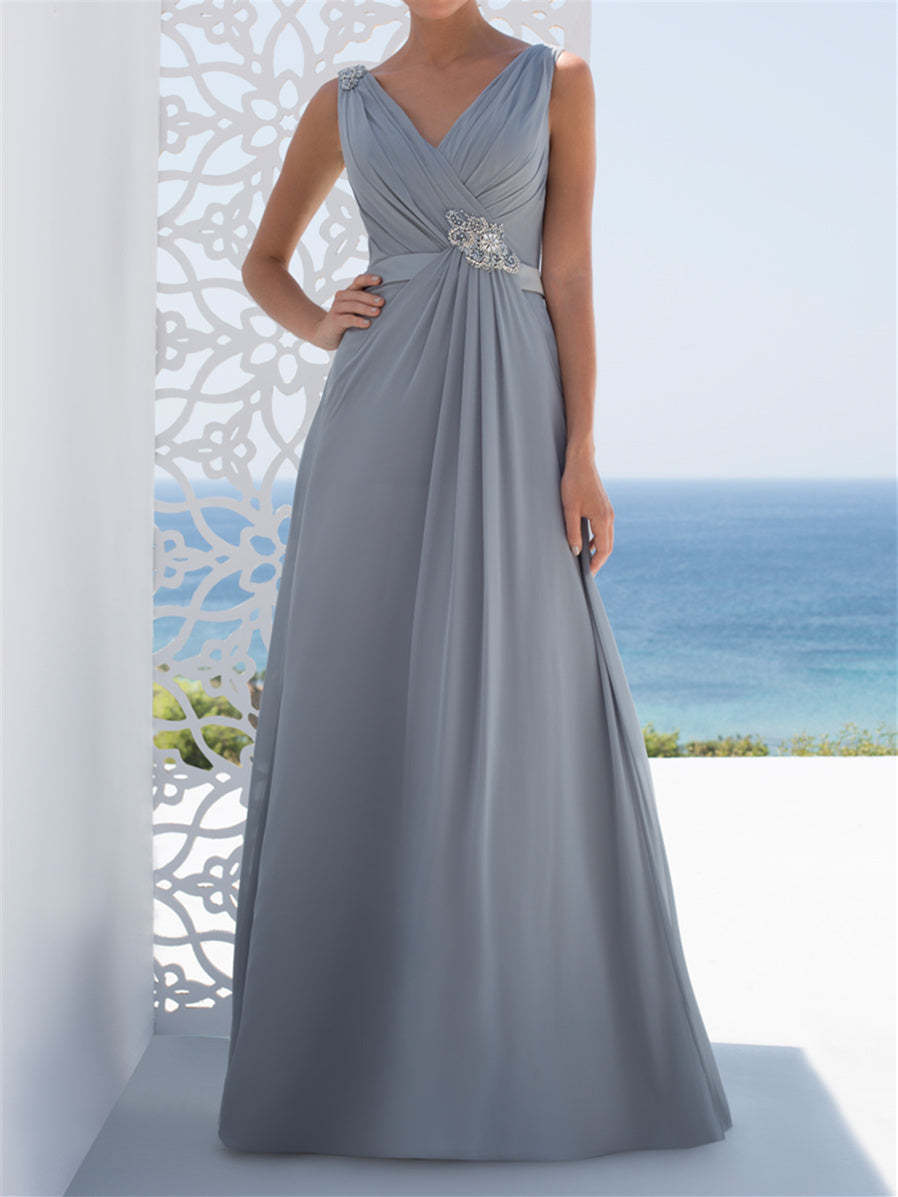 V-Neck Floor-Length A-Line Mother of the Bride Princess Dress-BMbridal