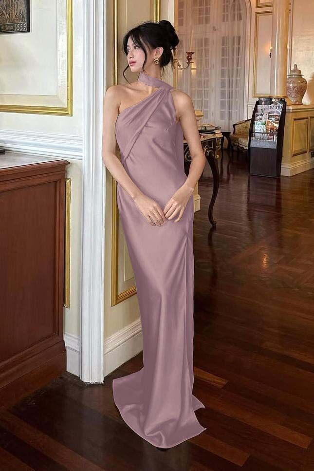 Halter Sleeveless Backless Long Mermaid Prom Dress With Pleated