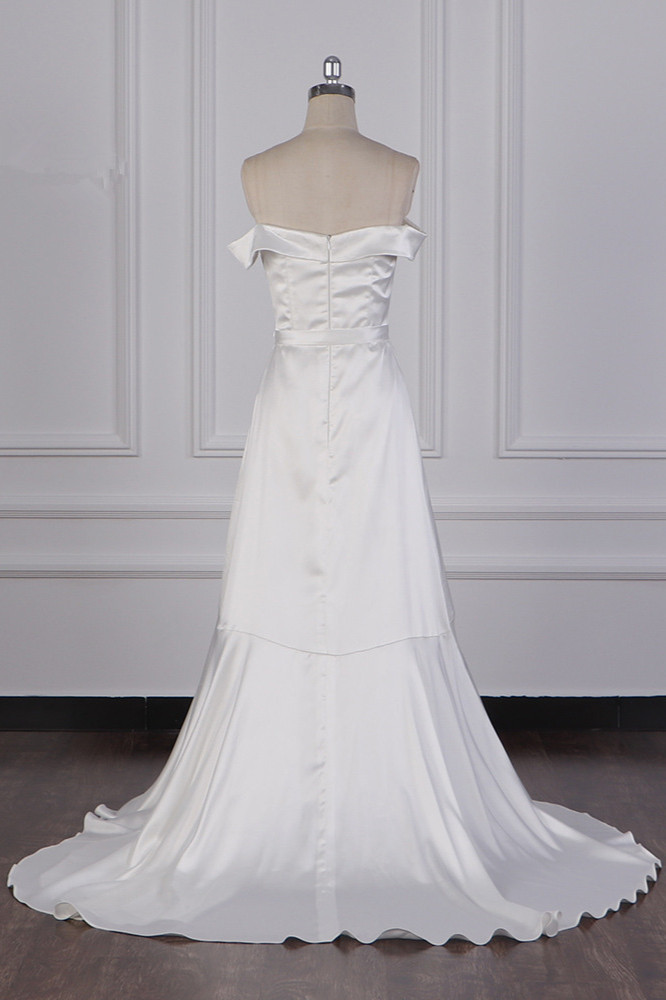BMbridal Sexy Off-the-Shoulder Satin Wedding Dress Sweetheart Front Slit Bridal Gowns with Bow On Sale-BMbridal
