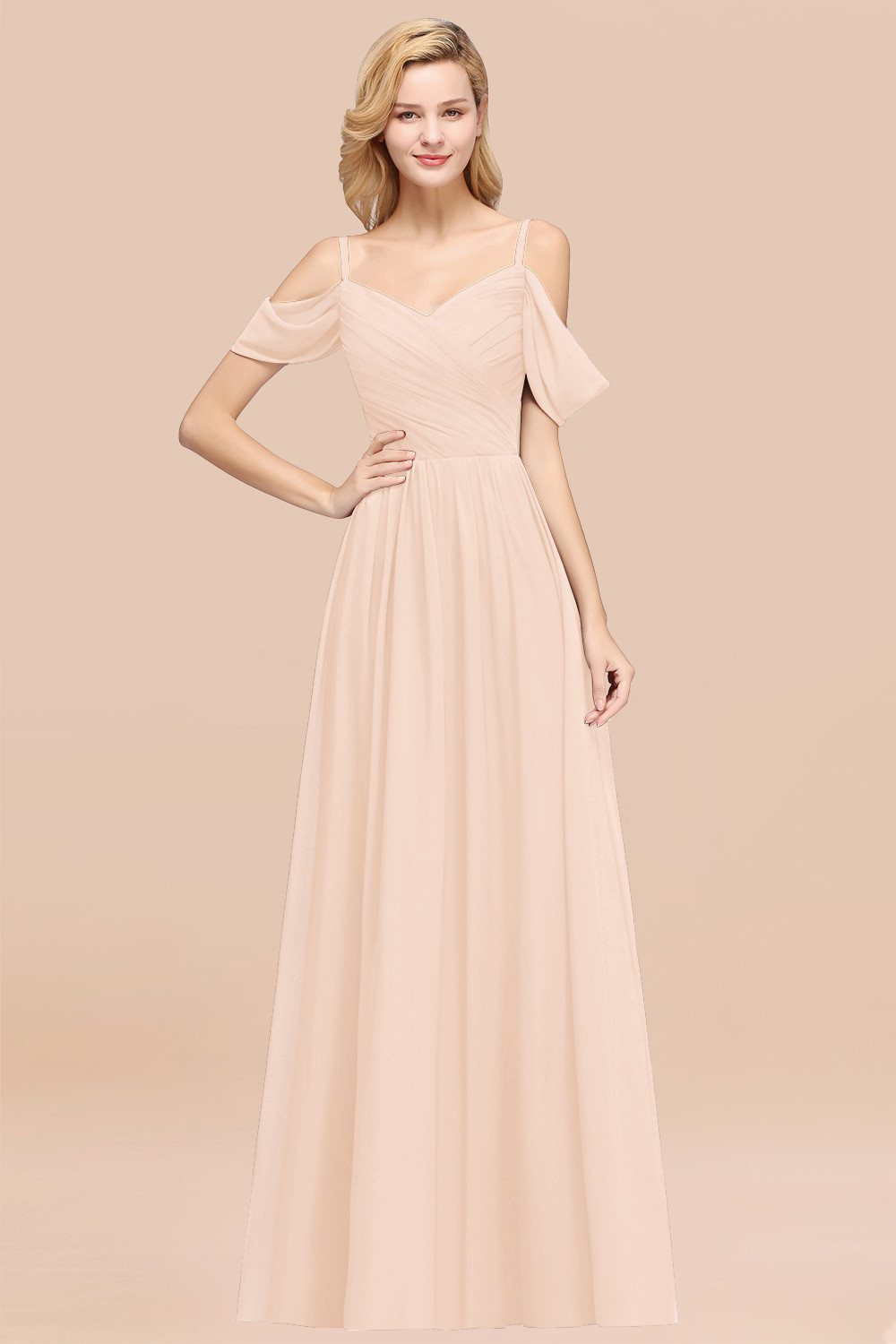 BMbridal Chic Off-the-shoulder Burgundy Bridesmaid Dress with Spaghetti Straps-BMbridal