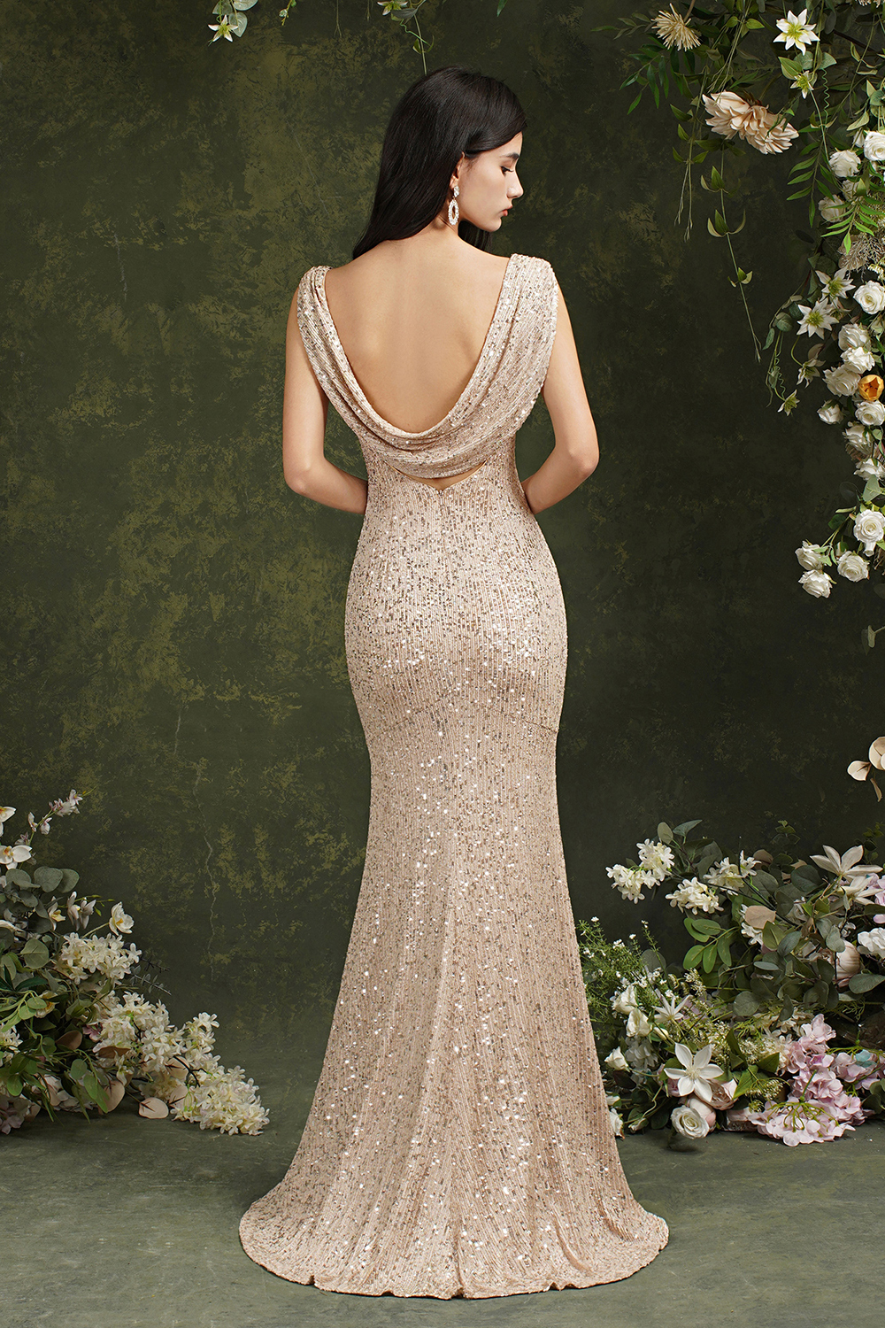 BMbridal Sequins Mermaid Bridesmaid Dress Split With Drop Back-BMbridal