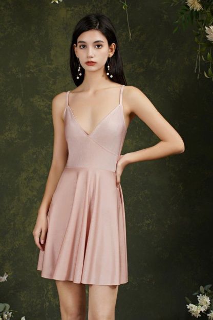 Cheap Spaghetti Straps Sleeveless A-Line Satin Short Prom Dresses