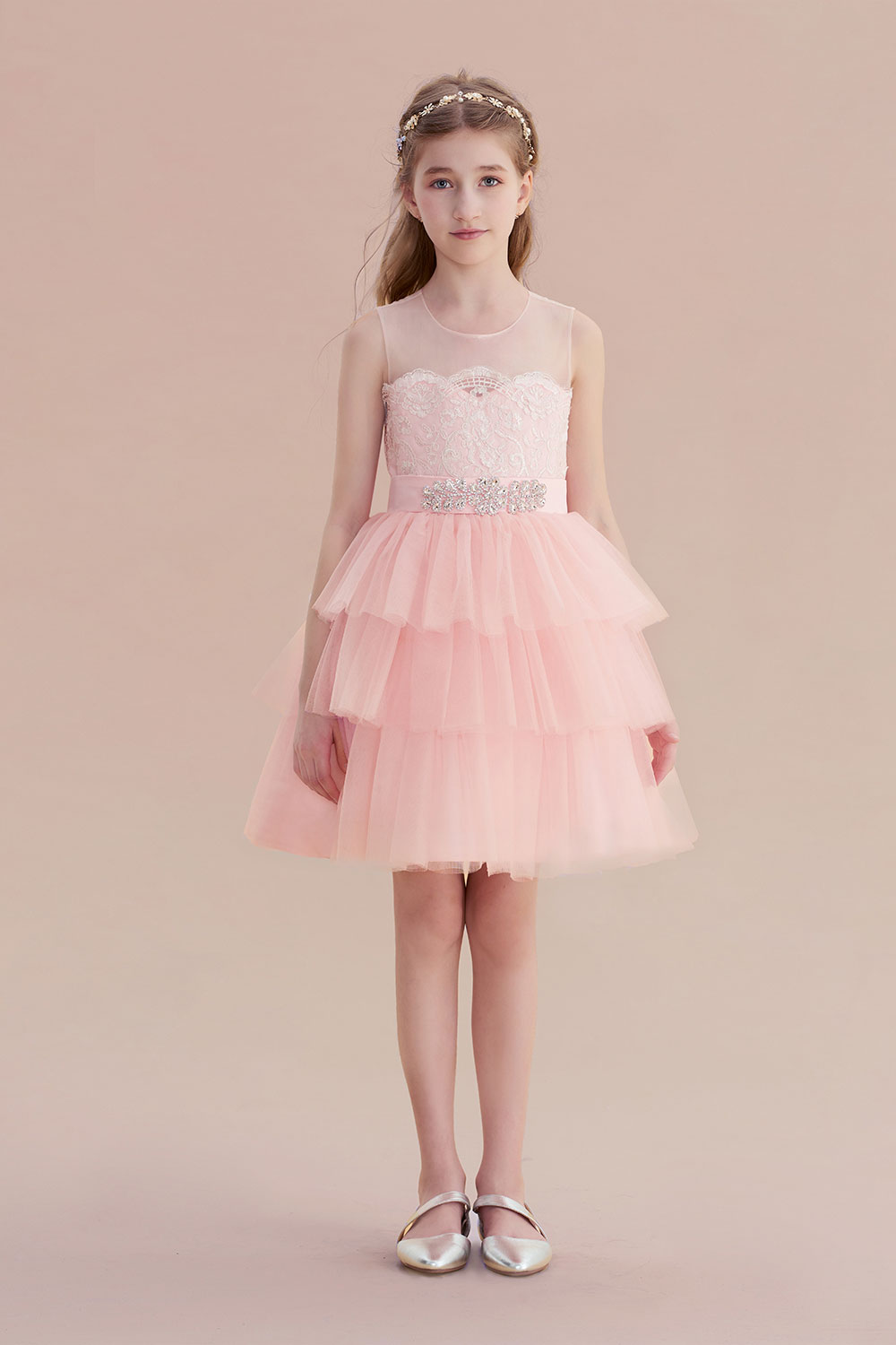 BMbridal A-Line Graceful Layered Tulle Flower Girl Dress Online-BMbridal