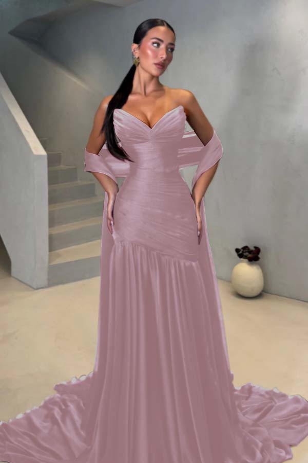 Chiffon Strapless Sleeveless Long Mermaid Prom Dress With Pleated