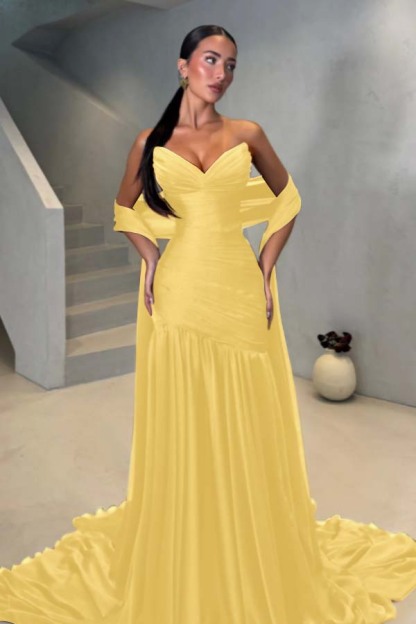 Chiffon Strapless Sleeveless Long Mermaid Prom Dress With Pleated