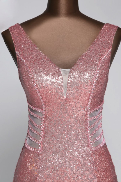 BMbridal Affordable V-Neck Pink Mermaid Prom Dresses with Front-Slit Online
