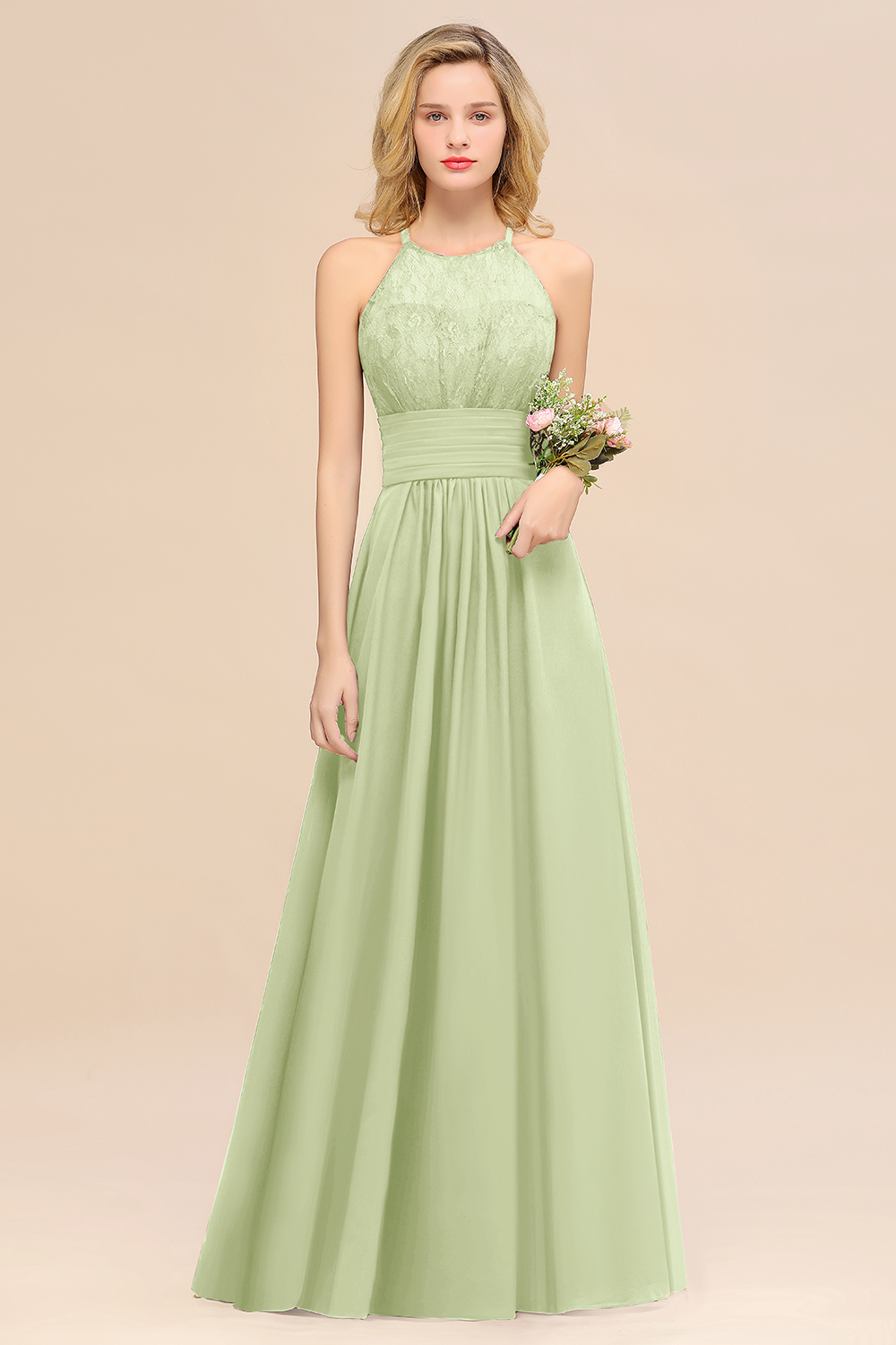 BMbridal Elegant Halter Ruffles Sleeveless Grape Lace Bridesmaid Dresses Affordable-BMbridal