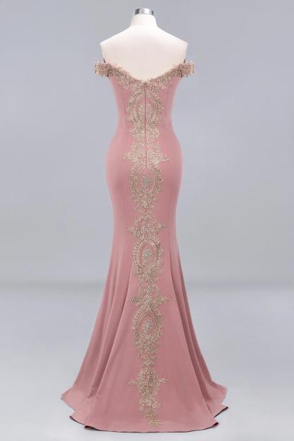 BMbridal Elegant Off-the-Shoulder Mermaid Prom Dress Long With Lace Appliques