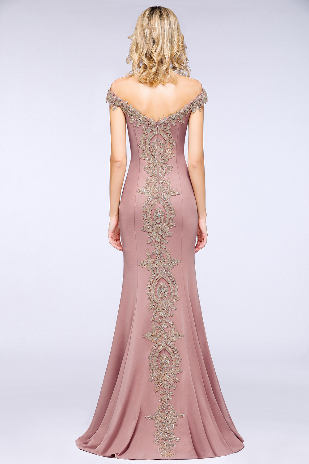 BMbridal Elegant Off-the-Shoulder Mermaid Prom Dress Long With Lace Appliques