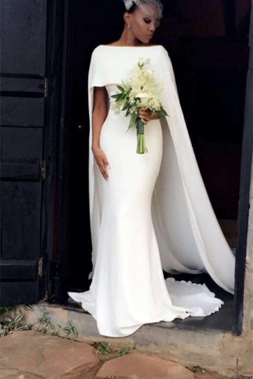 Mermaid Modern Ivory Summer Wedding Dress with Cape