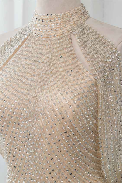 BMbridal Sparkly Crystals High-Neck Prom Dresses with Front Slit Online