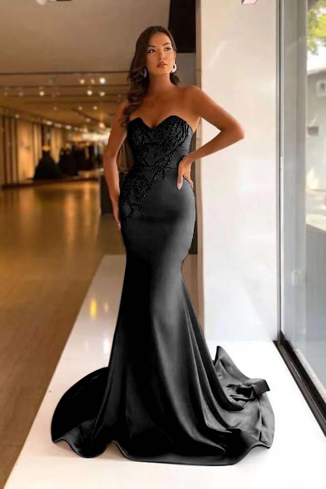 Pretty Strapless Sweetheart Sleeveless Long Mermaid Prom Dress With Beadings