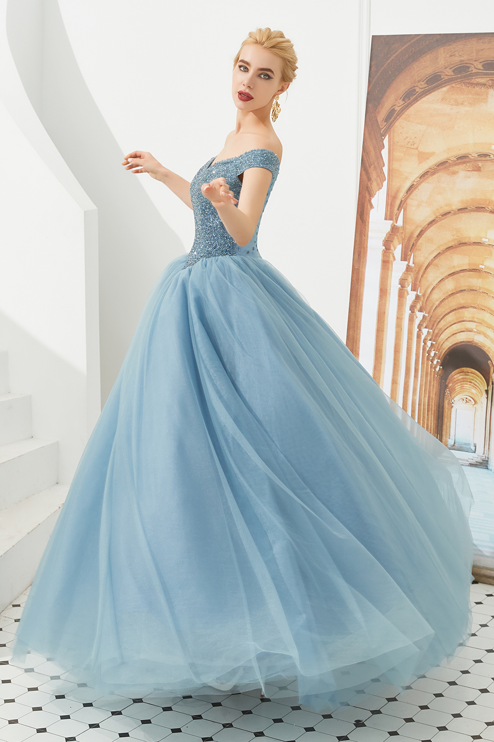 BMbridal Princess Off-the-Shoulder Prom Dress Beadings Sweetheart Ball Gown Evening Gowns