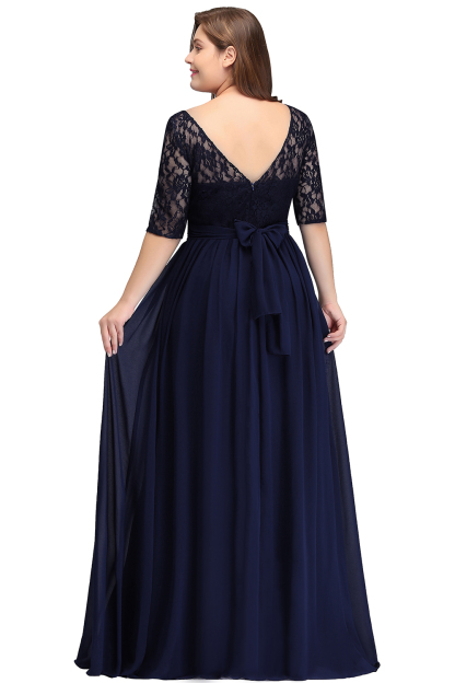 BMbridal Half-Sleeve Lace Long Chiffon Evening Dress