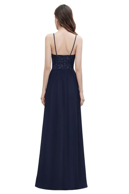 BMbridal Fabulous A-line Burgundy Chiffon Bridesmaid Dress V-Neck Spaghetti Straps Sequins Evening Dress-BMbridal