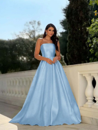 Chic Strapless Sleeveless Long A Line Prom Dress With Pleated