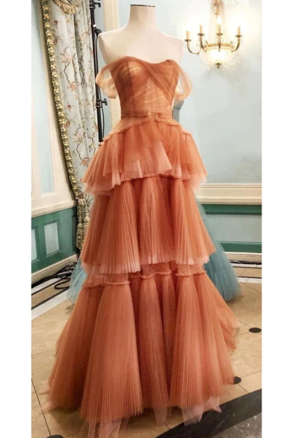Strapless Off the Shoulder Sleeveless Long Prom Dress With Tulle