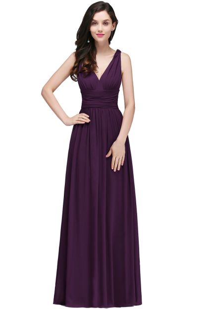BMbridal Affordable Chiffon V-Neck Burgundy Bridesmaid Dress with Ruffle In Stock