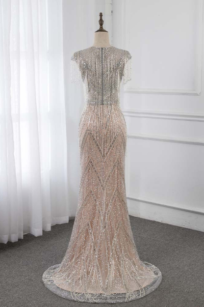 BMbridal Luxury V-Neck Silver Mermaid Prom Dresses with Crystals On Sale